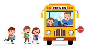 happy cute kids go to school by bus