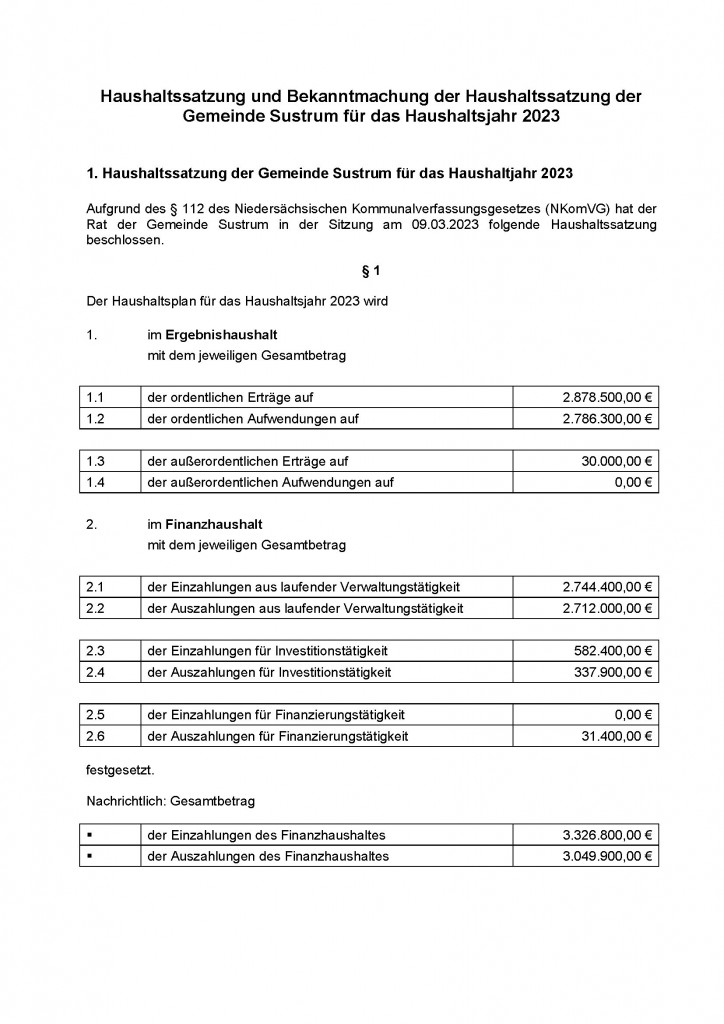 HHS Gemeinde Sustrum 2023 - Bekanntmachungen_Seite_1