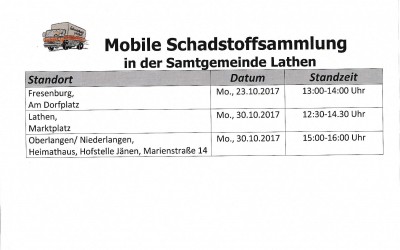 Mobile Schadstoffsammlung in der Samtgemeinde Lathen