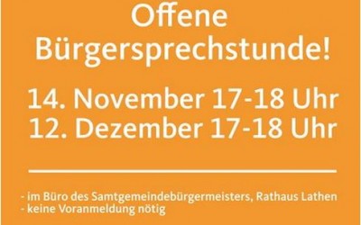 Offene Bürgersprechstunde am 14. November 2019 und 12. Dezember 2019