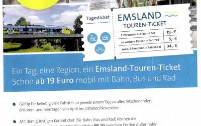 Emsland Touren-Ticket – schon ab 19 Euro – mit der Bahn, Bus oder Rad