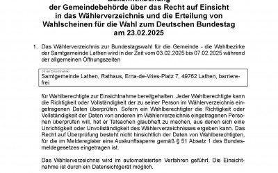 Bekanntmachung der Gemeindebehörde über das Recht auf Einsicht in das Wählerverzeichnis …
