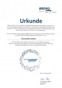 Urkunde Gemeinde Lathen Glasfaser