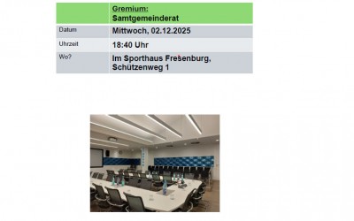 Öffentliche Sitzung des Samtgemeinderates am 02.12.2025 in Fresenburg