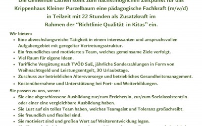 Pädagogische Fachkraft (m/w/d) für das Krippenhaus Kleiner Purzelbaum