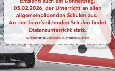 Unterrichtsausfall auch am Donnerstag (05.02.26)