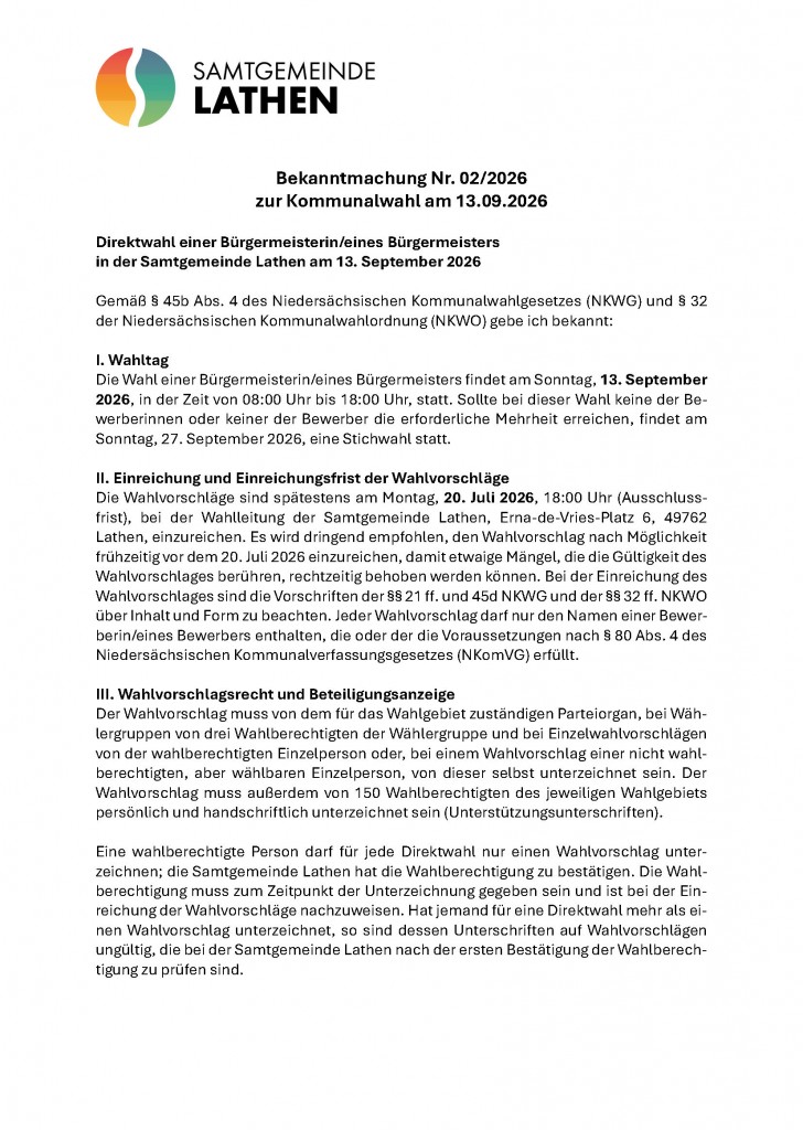 20260130_D_Bekanntmachung 02_2026_Direktwahl Samtgemeindebürgermeister_Seite_1