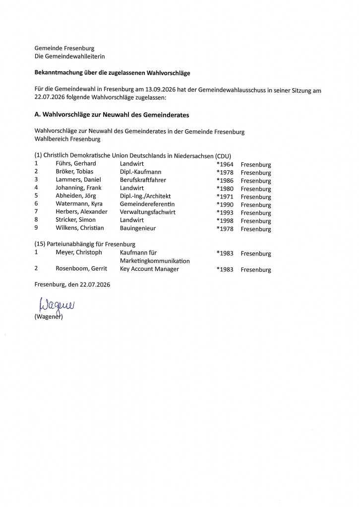 20260724_Wahlbekanntmachung Fresenburg