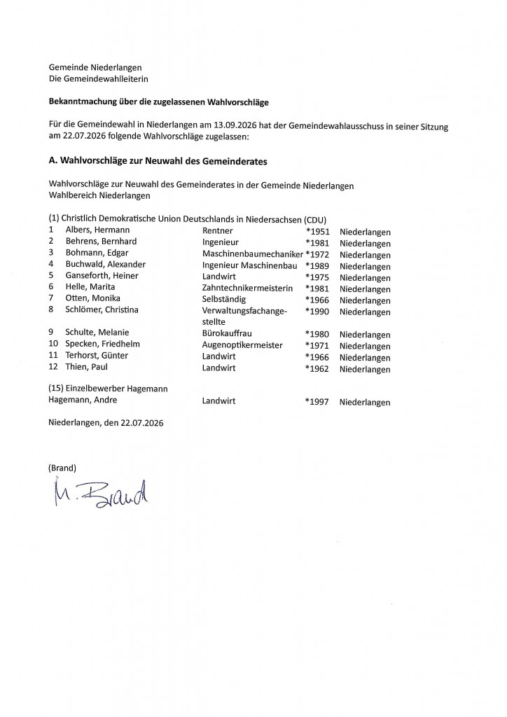 20260724_Wahlbekanntmachung Niederlangen