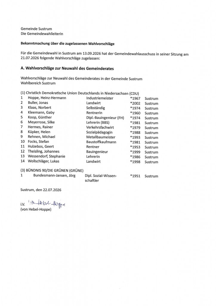 20260724_Wahlbekanntmachung Sustrum