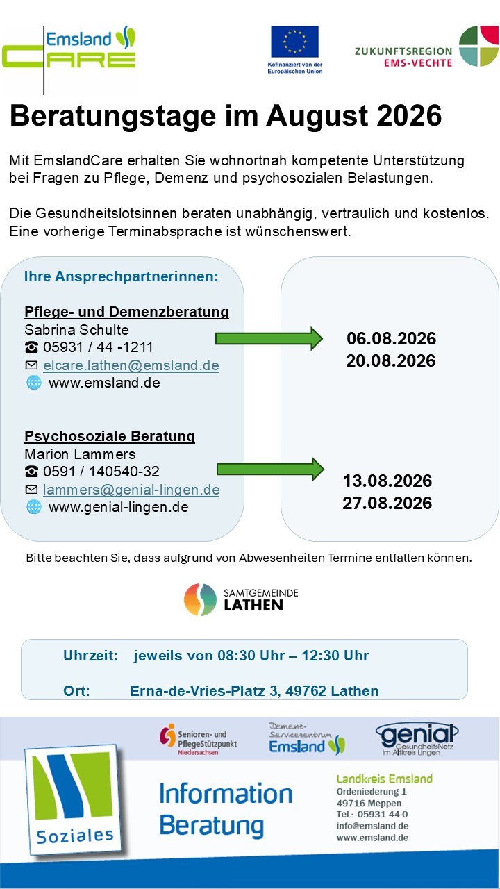EmslandCare – Beratungstage im August 2026 in Lathen