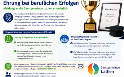 Ehrung bei beruflichen Erfolgen – Meldung an die Samtgemeinde Lathen erforderlich