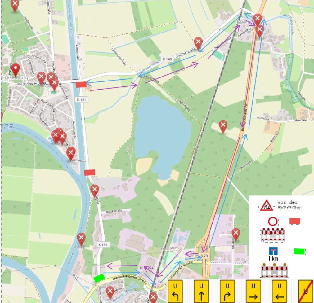 Vollsperrung der K131 (Lathener Straße) in Fresenburg