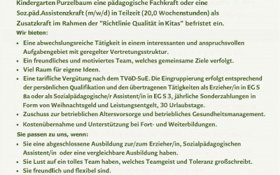 Gesucht wird: pädagogische Fachkraft oder soz. päd. Assistenzkraft (m/w/d)