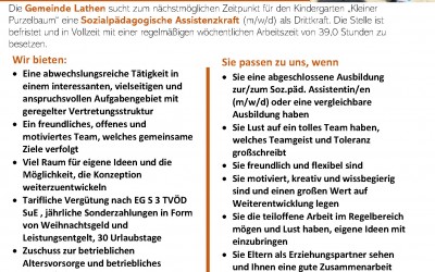 Gesucht wird: Pädagogische Assistenzkraft (m/w/d) in Vollzeit