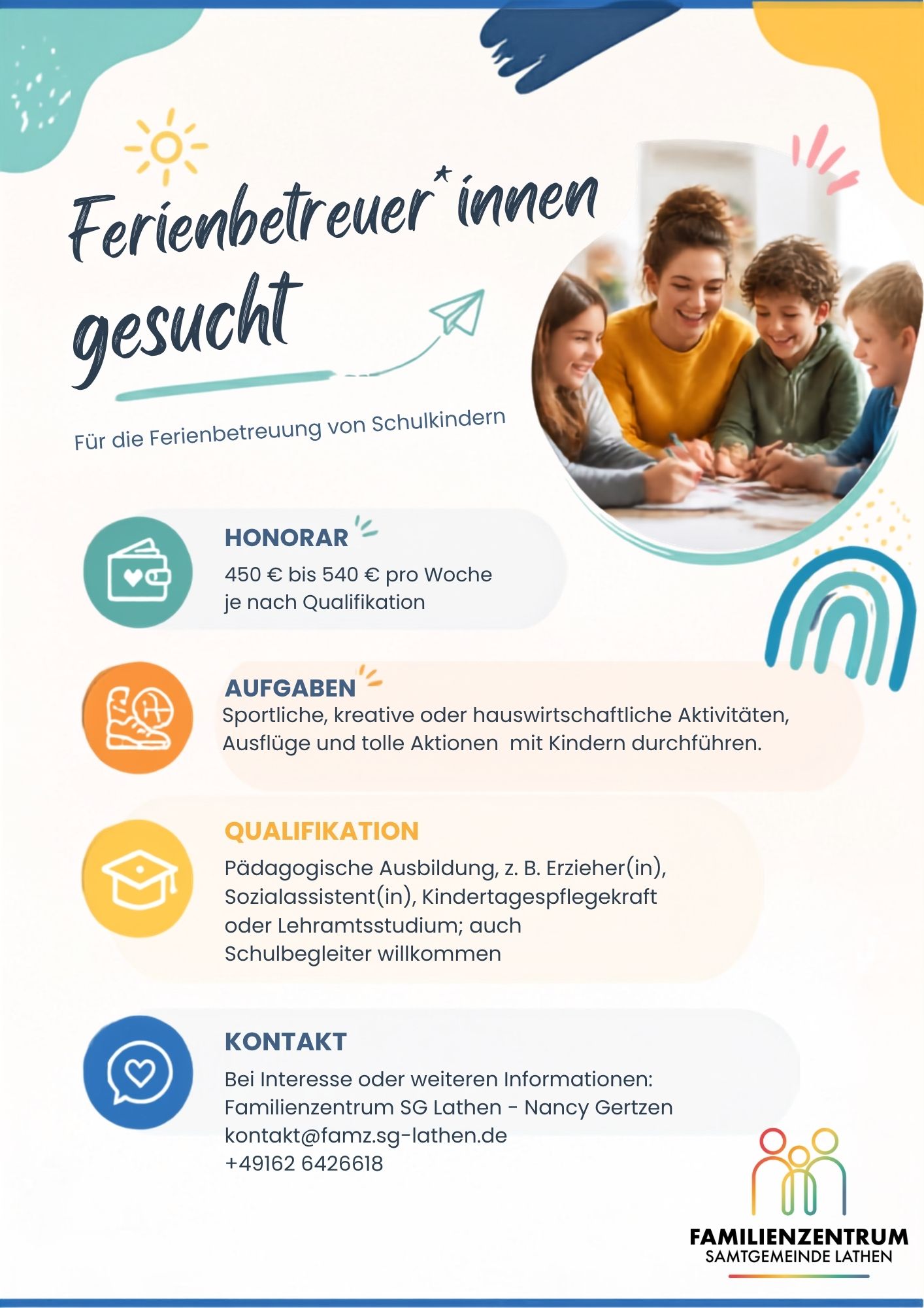 Die Ferien mitgestalten: Betreuungskräfte gesucht!